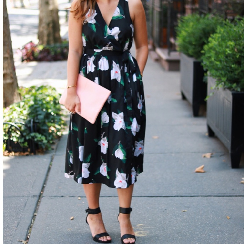Banana Republic Black Floral Midi Wrap Dress